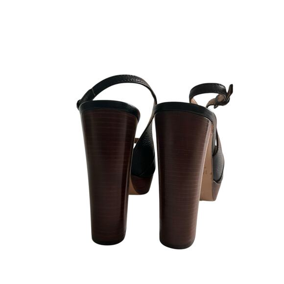 Max Mara Black Leather Platform Slingback Heels Sandals NWT Size 39 US 9 - Picture 8 of 11